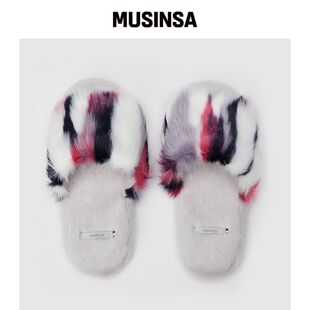 MOLLIOLLI 露趾毛绒室内拖鞋 [泥膜色] MUSINSA韩国官网直邮进口
