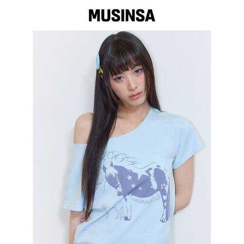 LUVISTRUE SY ONE-SHOULDER HORSE TEE(BLUE) MU韩国官网直邮进口