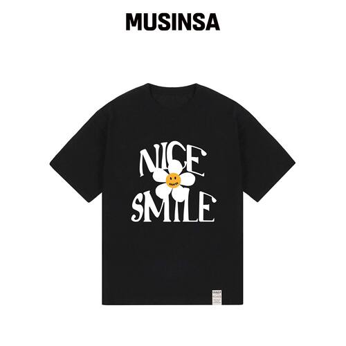 GRAVER NICE SMILE logo花卉短袖T恤_黑色韩国官网直邮进口