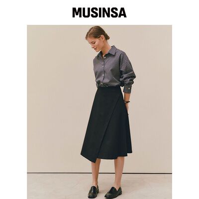 SO IR WRAP UNBALANCE SKIRT - 黑色韩国官网直邮进口