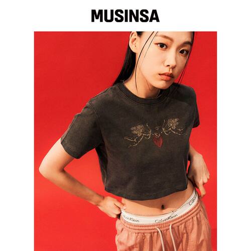 SCHISM INDUCING CUPID 短款 T恤，水洗染色 MUS韩国官网直邮进口