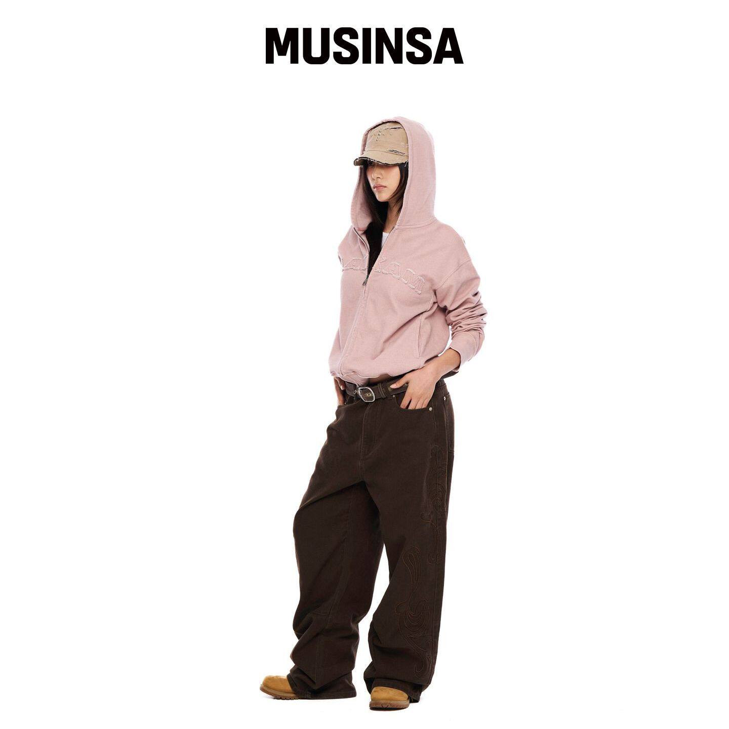 AAKAM Logo补丁拉链连帽卫衣(粉色) MUSINSA韩国官网直邮进口