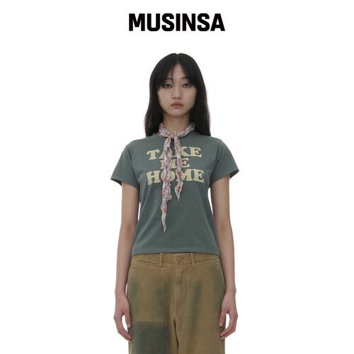 PARTIMENTO WOMEN TMH 印花短袖 T恤_绿色 MUSIN韩国官网直邮进口