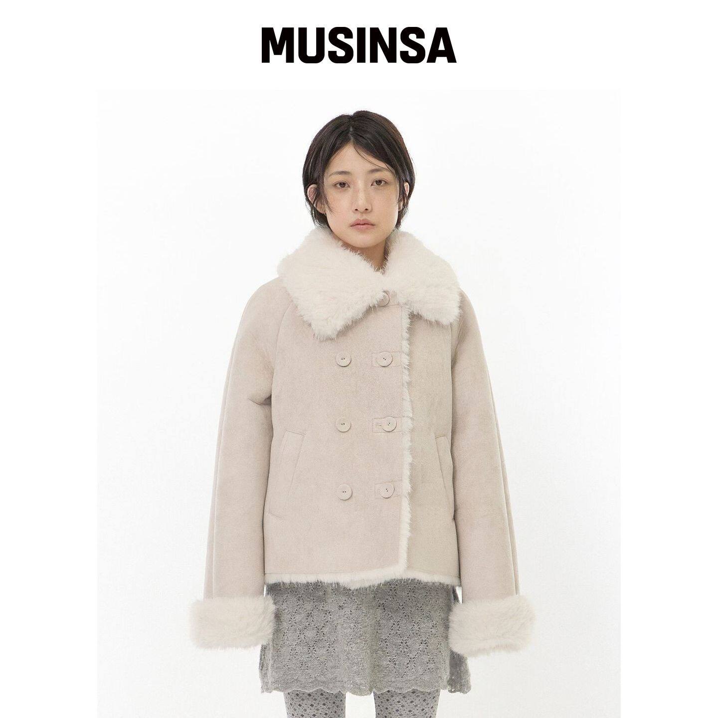 HUG YOUR SKIN 双排扣环保皮草保暖夹克MUSINSA韩国官网直邮进口