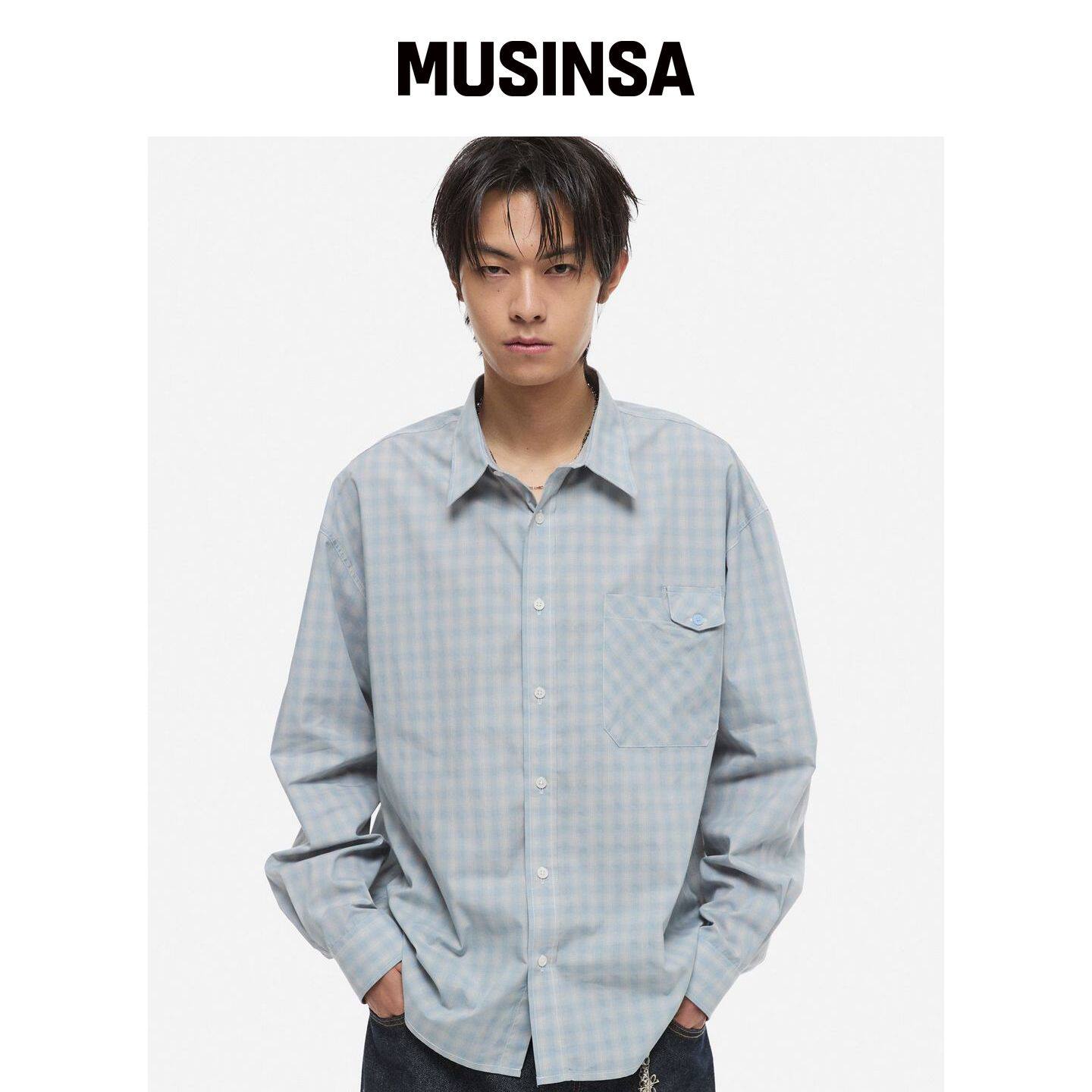 DNSR 信号口袋格纹衬衫 蓝色 MUSINSA韩国直邮官方正品