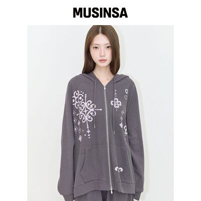 ILLIGO 奥纳门特华夫格连帽拉链衫炭灰色 MUSINS韩国官网直邮进口