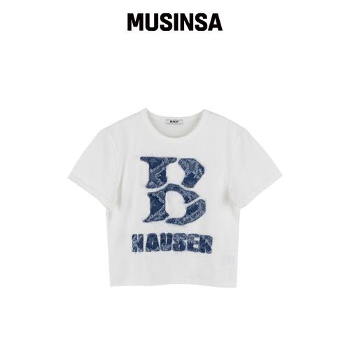 BAUF B PATCH 短袖 cropped T恤 [白色] MUSINSA韩国直邮官方正品
