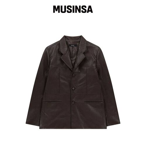 AAKAM 3扣皮革西装外套（棕色） MUSINSA韩国官网直邮进口