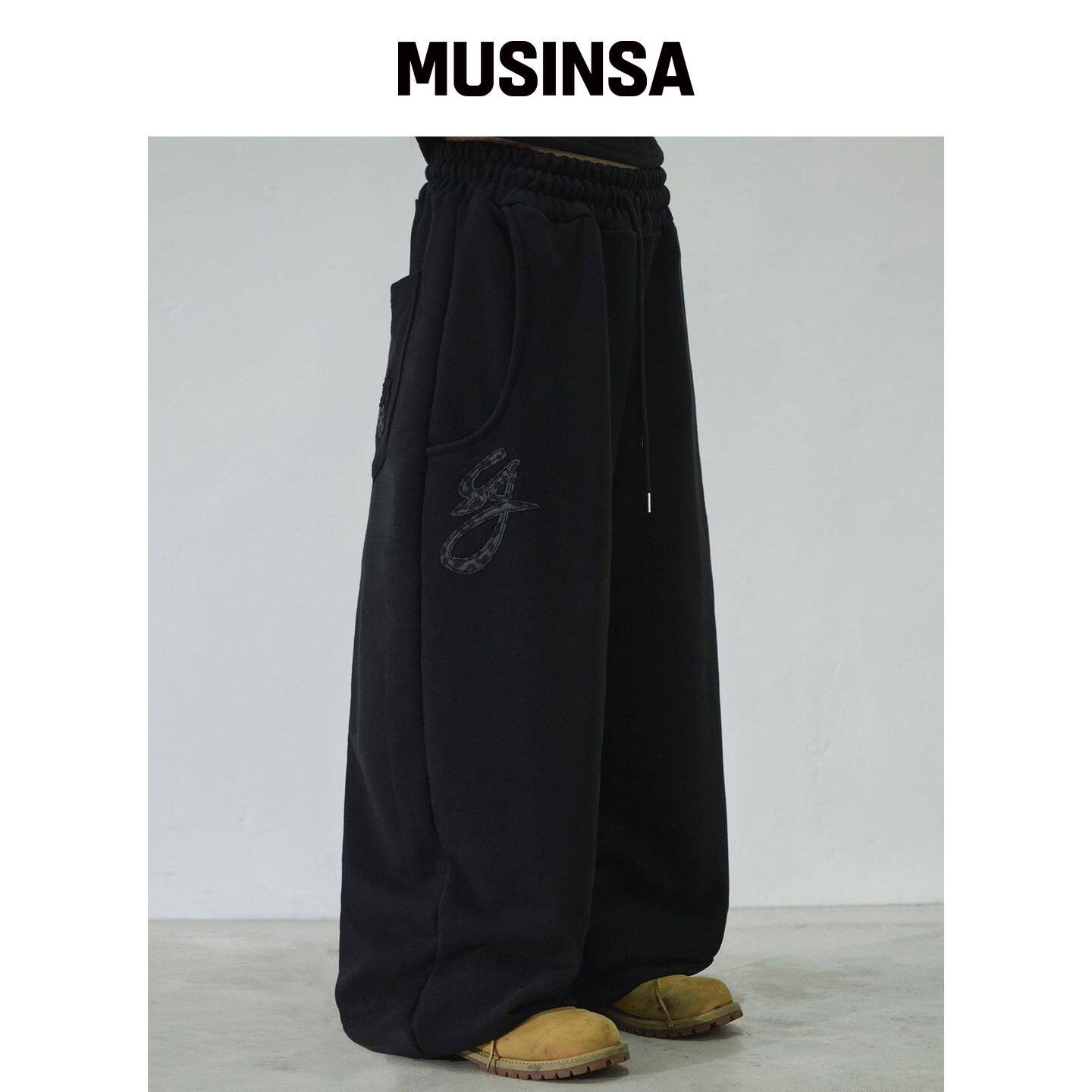 SLEEKGLOW 豹纹标志贴布卫裤[黑色] MUSINSA韩国直邮官网直邮进口图片