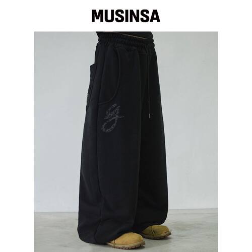SLEEKGLOW 豹纹标志贴布卫裤[黑色] MUSINSA韩国直邮官方正品