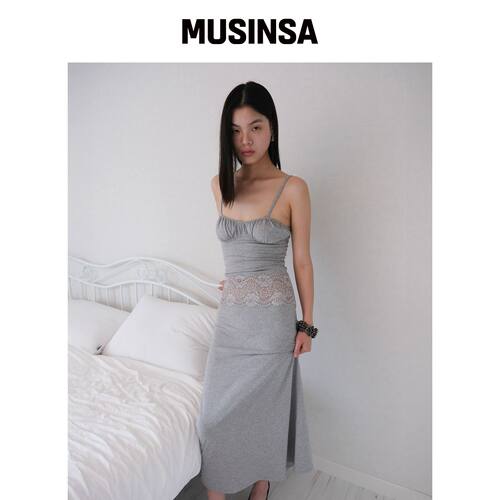 LOSESLEEPOVER 蕾丝草甸连衣裙*麻灰色 MUSINSA韩国官网直邮进口