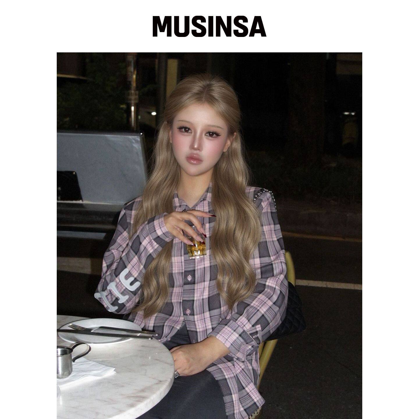 SEIIE HUGG 贴花格纹衬衫粉色 MUSINSA韩国官网直邮进口