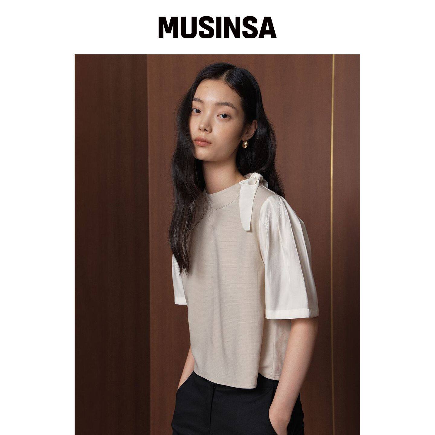 GANISONG 颈部蝴蝶结衬衫_婴儿色 MUSINSA韩国官网直邮进口