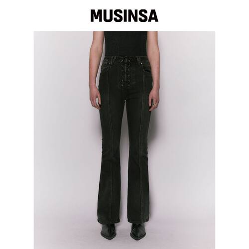 WESLEYHYUSTON CORSET BOOTS CUT 牛仔裤 黑色韩国官网直邮进口