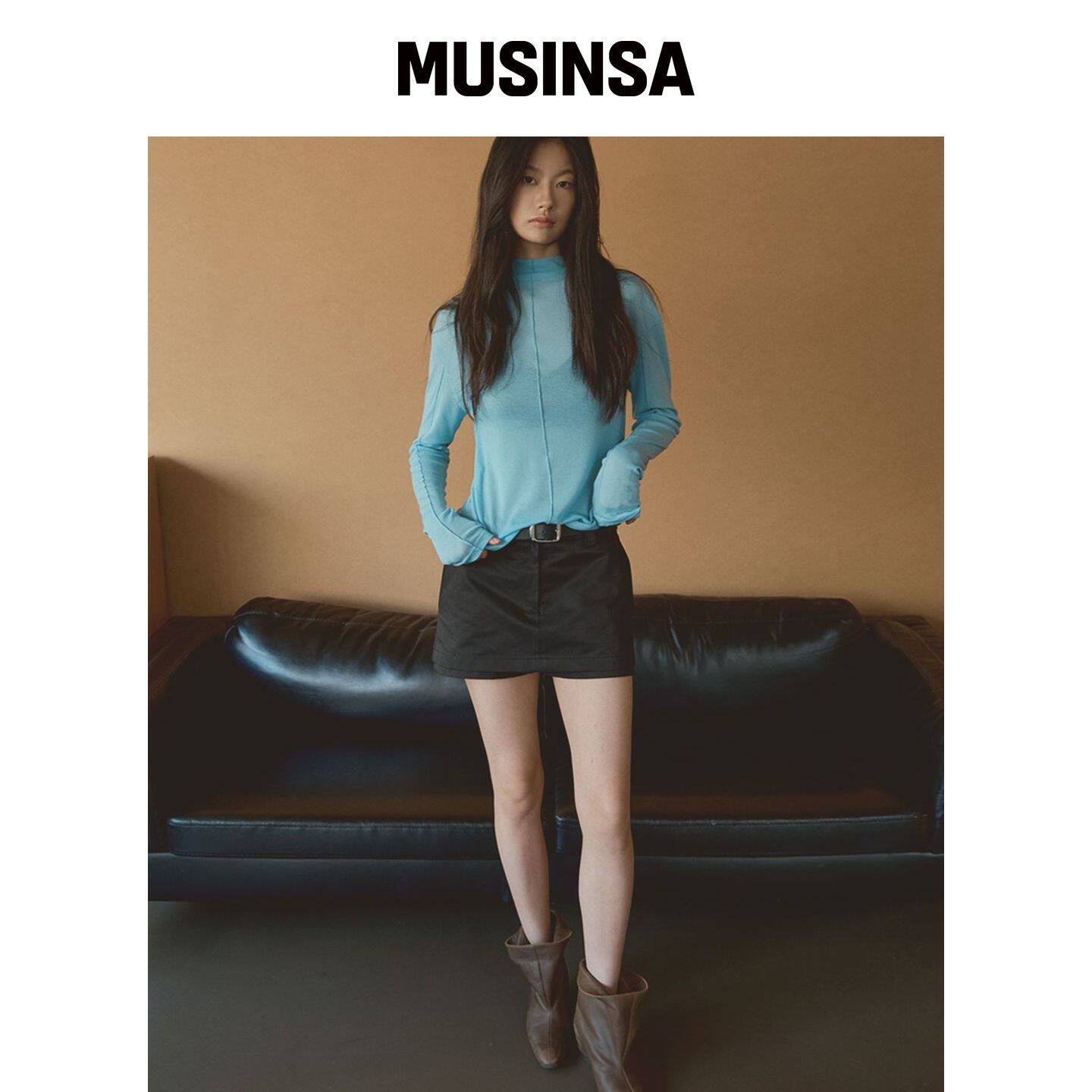 SIGREAT 棉质迷你裙裤_黑色 MUSINSA韩国官网直邮进口