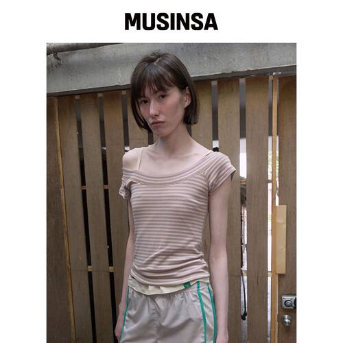 NOCONTENT 350. U 领小号 T恤 _ 婴儿色 MUSINSA韩国官网直邮进口