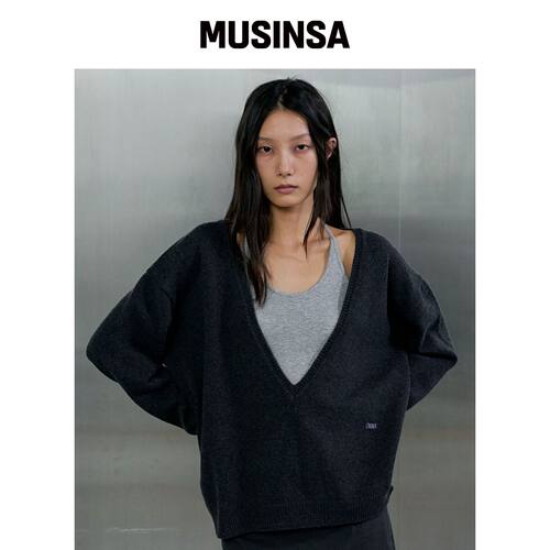 ORDES 深V领毛衣（炭灰色） MUSINSA韩国官网直邮进口