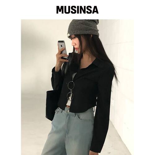 CHICKS 修身短款黑色衬衫 MUSINSA韩国直邮官方正品