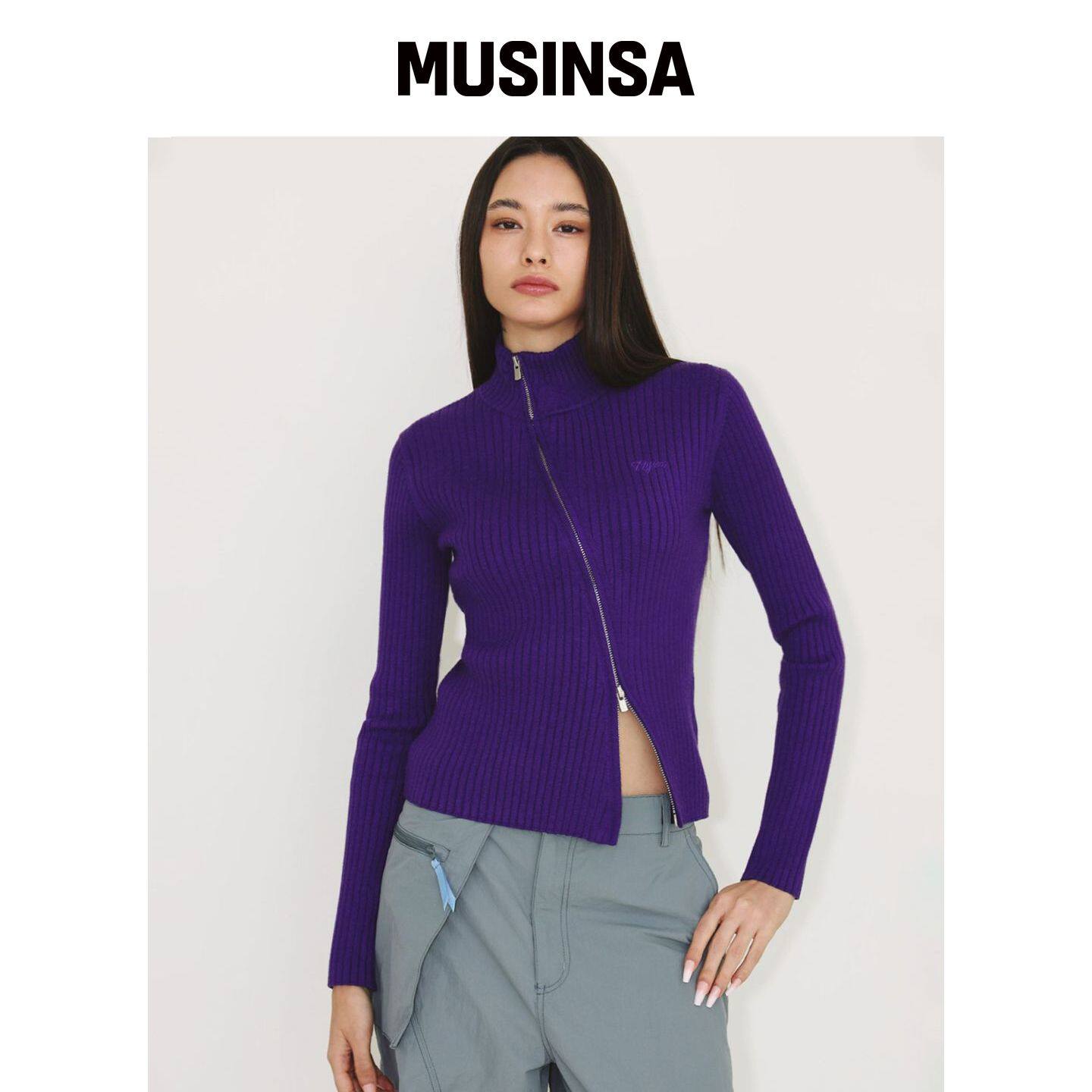 NYXX 紫色斜纹针织拉链外套 MUSINSA韩国官网直邮进口
