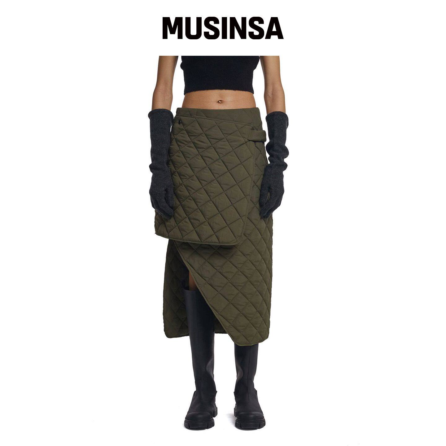 TRUNK PROJECT 可拆卸绗缝裙_Khaki MUSINSA韩国官网直邮进口
