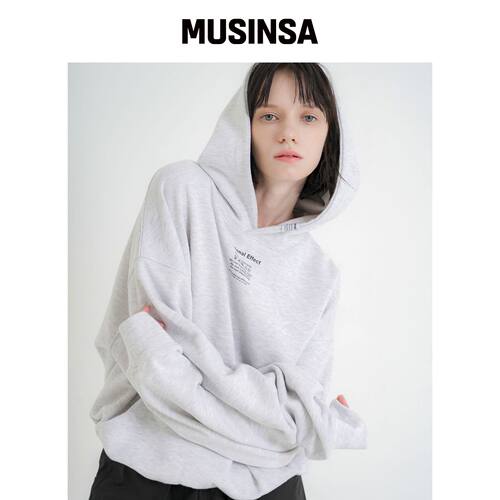 KINDS 额外基础标签宽松连帽衫_白色混色 MUSINS韩国官网直邮进口