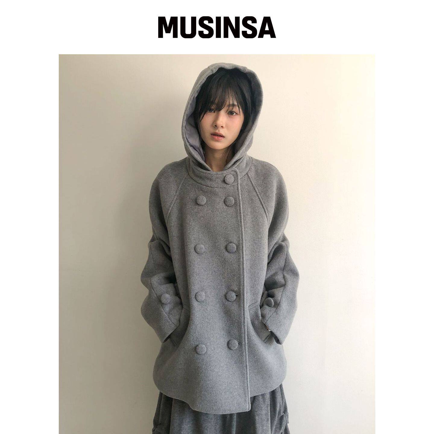 HUG YOUR SKIN 连帽大衣通勤毛呢外套MUSINSA韩国官网直邮进口