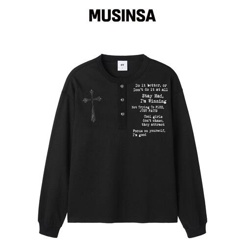 OY BLESSED HENLEY L/S TOP - BLACK MUSINSA韩国官网直邮进口
