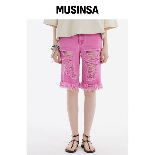 UNKNOWN PLANET 破洞短裤 粉色 MUSINSA韩国直邮官方正品