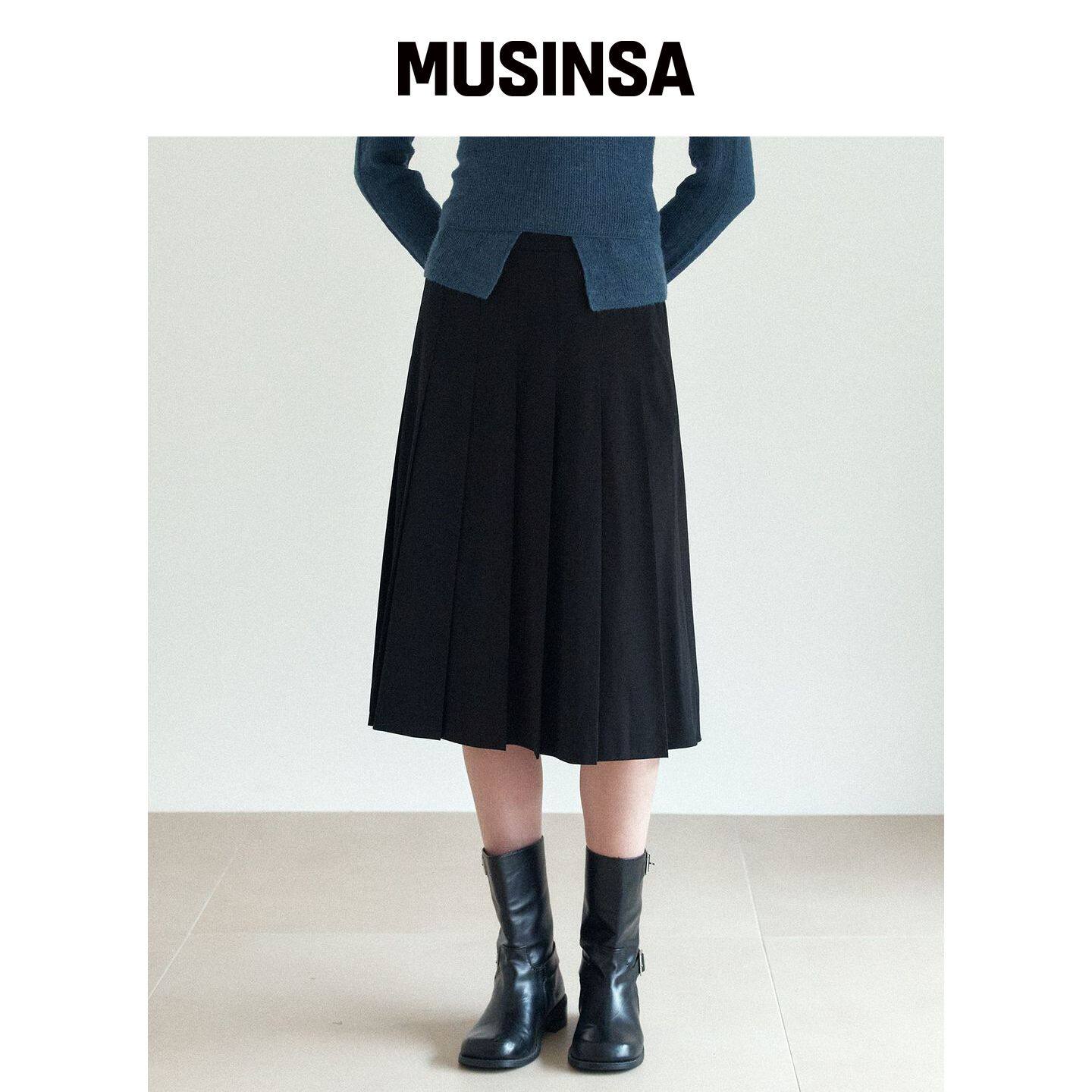 YUPPE 百褶羊毛裙子_黑色 MUSINSA韩国官网直邮进口