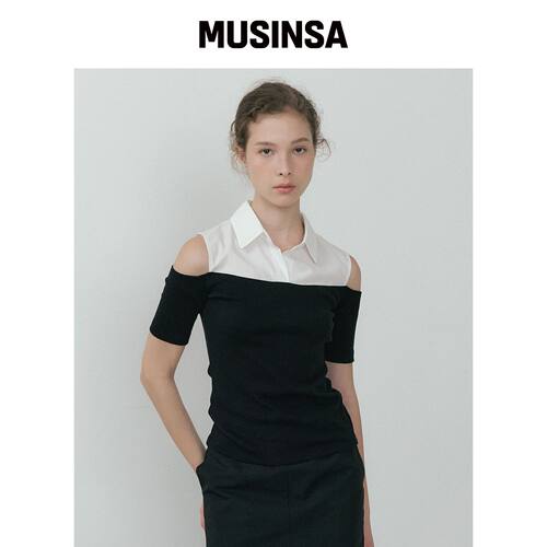 LUCIR ZU 露肩衬衫上衣（黑色） MUSINSA韩国官网直邮进口