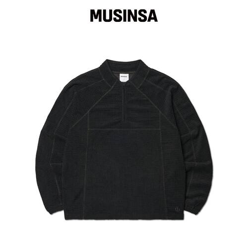 NOMANUAL 重磅华夫半拉链上衣 - 黑色 MUSINSA韩国直邮官方正品