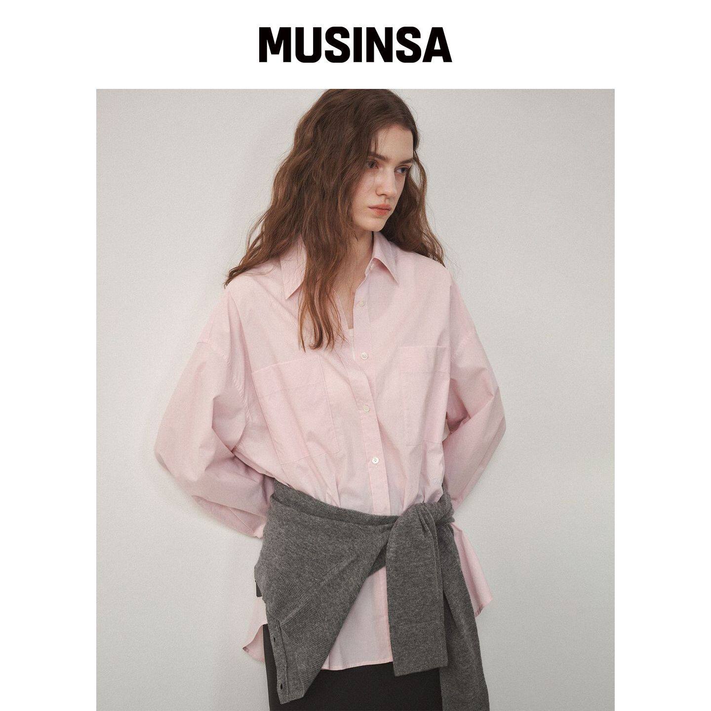 OSTKAKA 宽松口袋棉衬衫 浅粉色 MUSINSA韩国直邮官方正品
