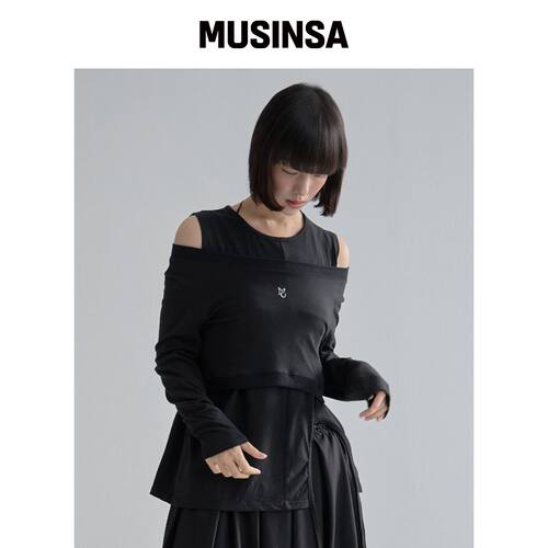 MOIREMOA Slit Layered String Top Set - 黑色韩国官网直邮进口