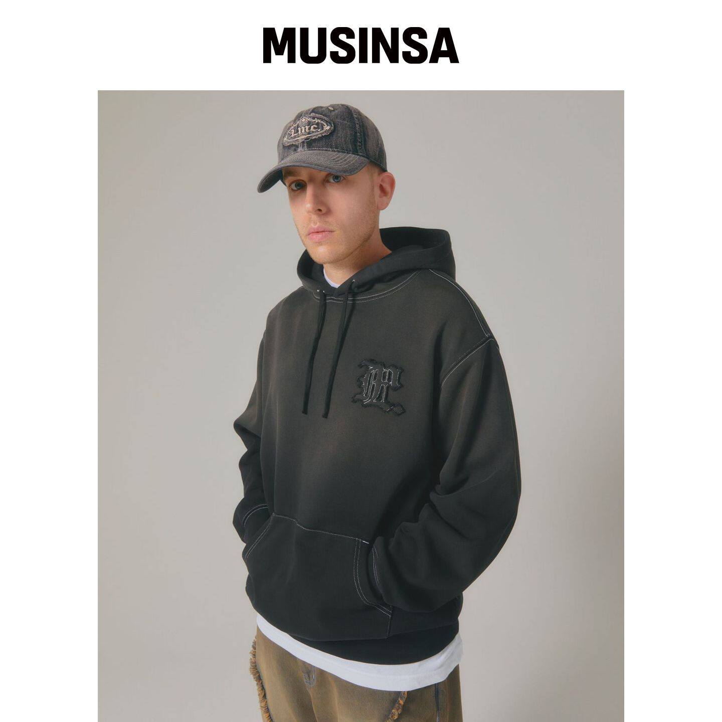 LMC GOTHIC APPLIQUE 刷毛连帽卫衣 黑色 MUSINS韩国官网直邮进口