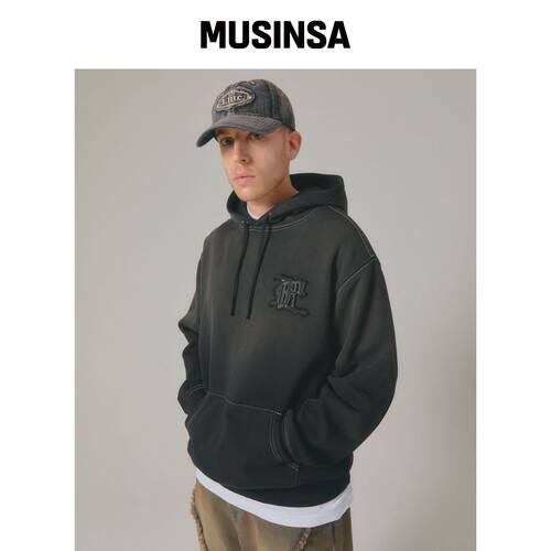 LMC GOTHIC APPLIQUE 刷毛连帽卫衣 黑色 MUSINS韩国官网直邮进口