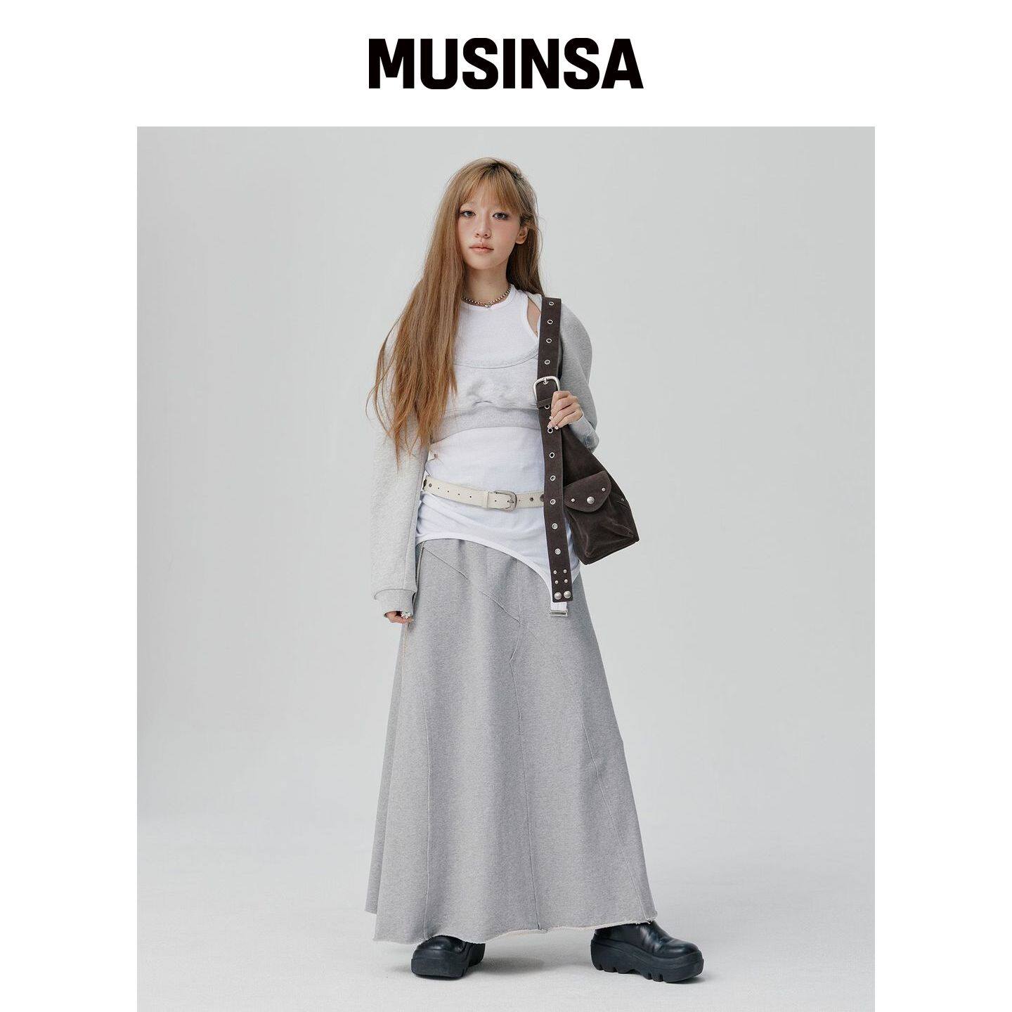 PEANUT LOOP 铆钉搭扣麂皮包·灰色 MUSINSA韩国官网直邮进口