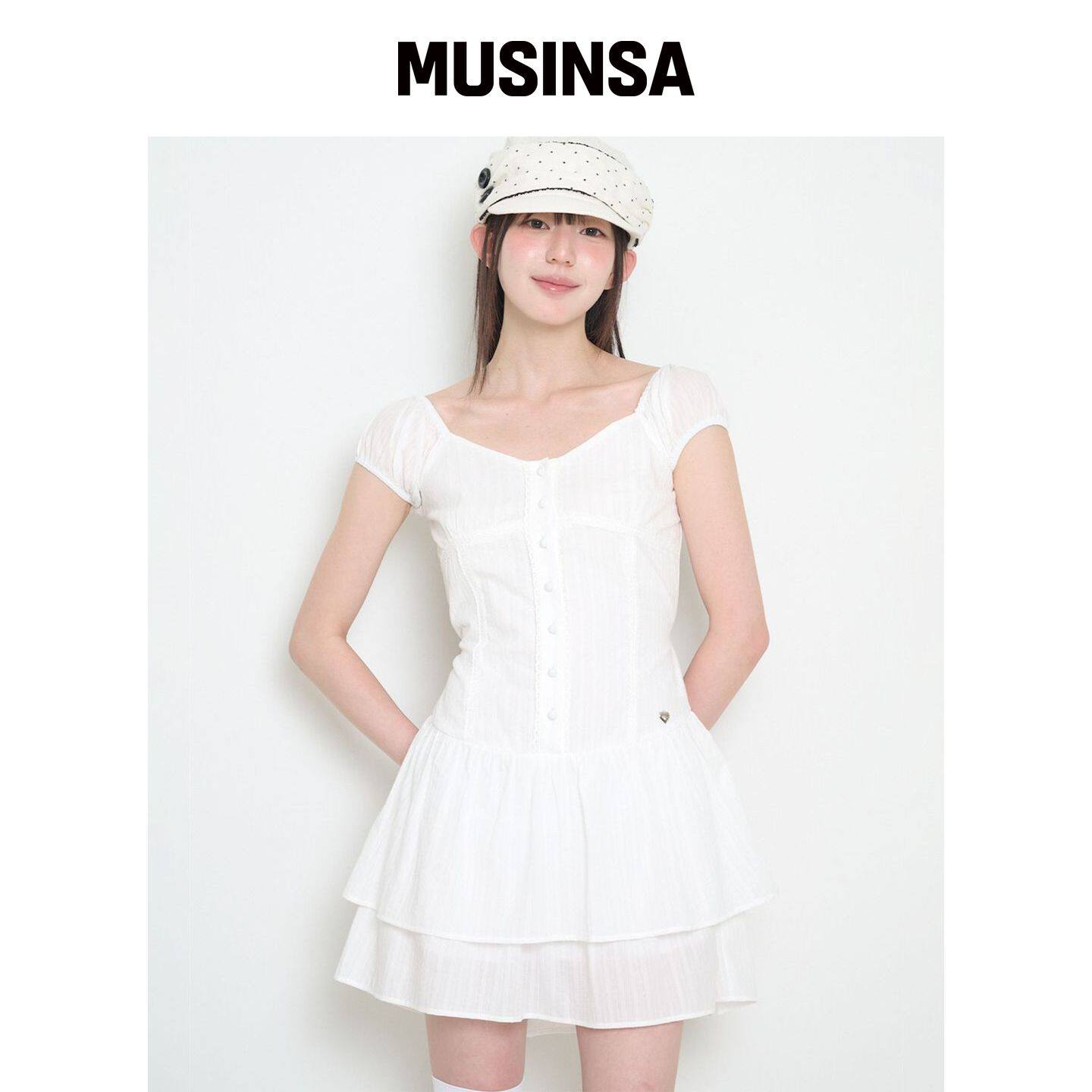 ILLIGO 泡泡袖荷叶边连衣裙白色 MUSINSA韩国官网直邮进口