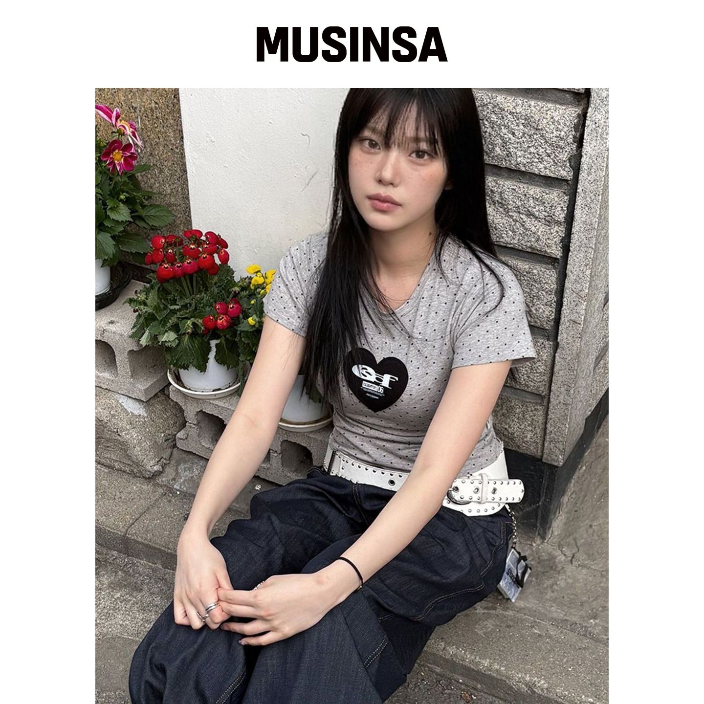 ESCAPEFROM 拼贴点缀波点修身短袖T恤MUSINSA韩国官网直邮进口