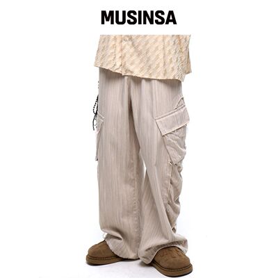 RSSC 皱褶混合条纹工装裤 - 米色 MUSINSA韩国官网直邮进口