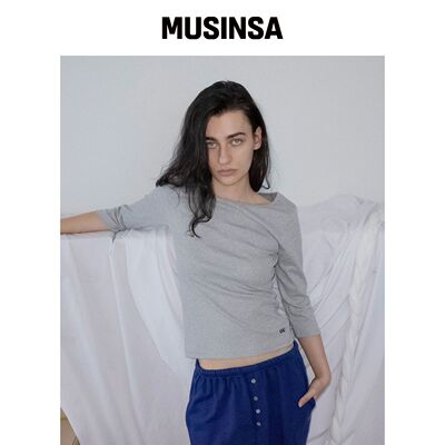 CHICKS 圆领七分袖修身T恤麻灰色 MUSINSA韩国官网直邮进口
