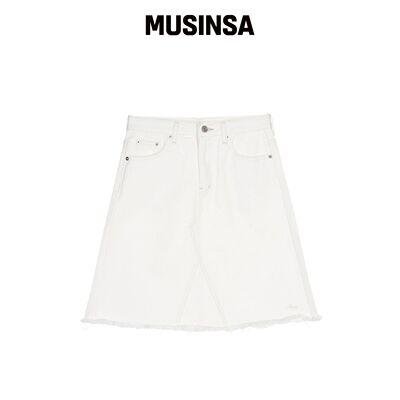NICK&NICOLE RAW CUT MIDI DENIM SKIRT_IVORY M韩国官网直邮进口
