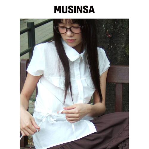 SOME PLACE 白色领带绳扣圆领短袖衬衫 MUSINSA韩国直邮官方正品