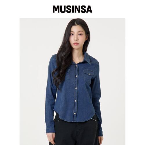UNKNOWN PLANET 蓝色修身版牛仔衬衫 MUSINSA韩国直邮官方正品