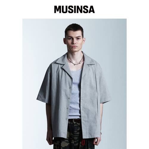 AAMBITION 反向褶皱半包衬衫（打火机-泥膜） MU韩国官网直邮进口