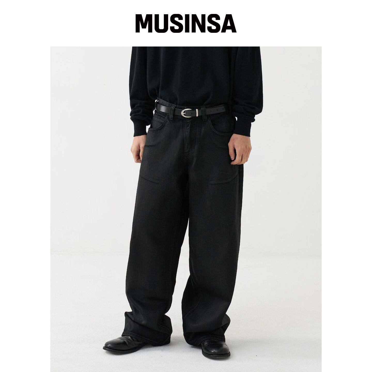 NOUN 宽版涂层牛仔裤(黑色) MUSINSA韩国官网直邮进口
