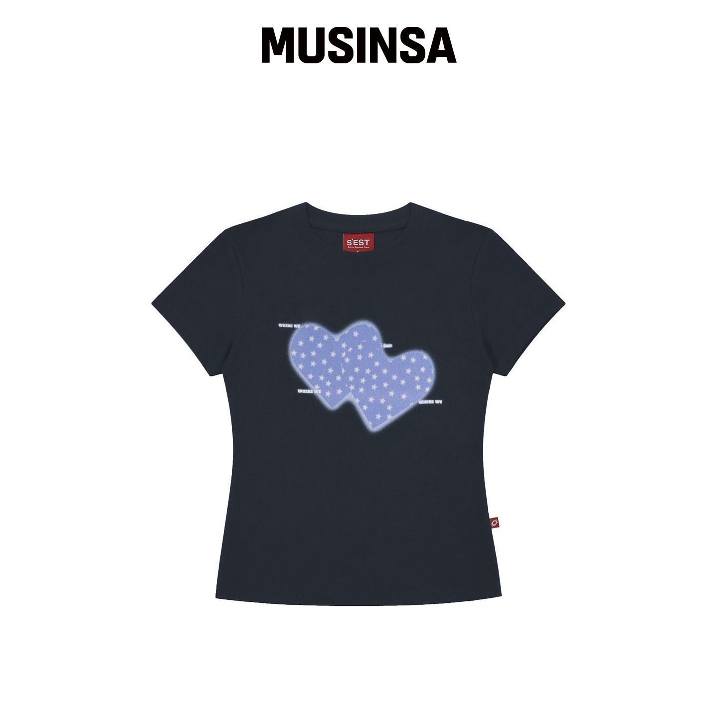 S'EST Twin Heart 海军蓝T恤 MUSINSA韩国官网直邮进口图片