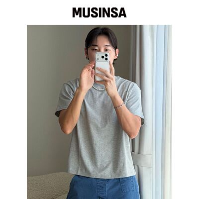 KNITTED 灰色棉质 cropped T恤韩国官网直邮进口MUSINSA