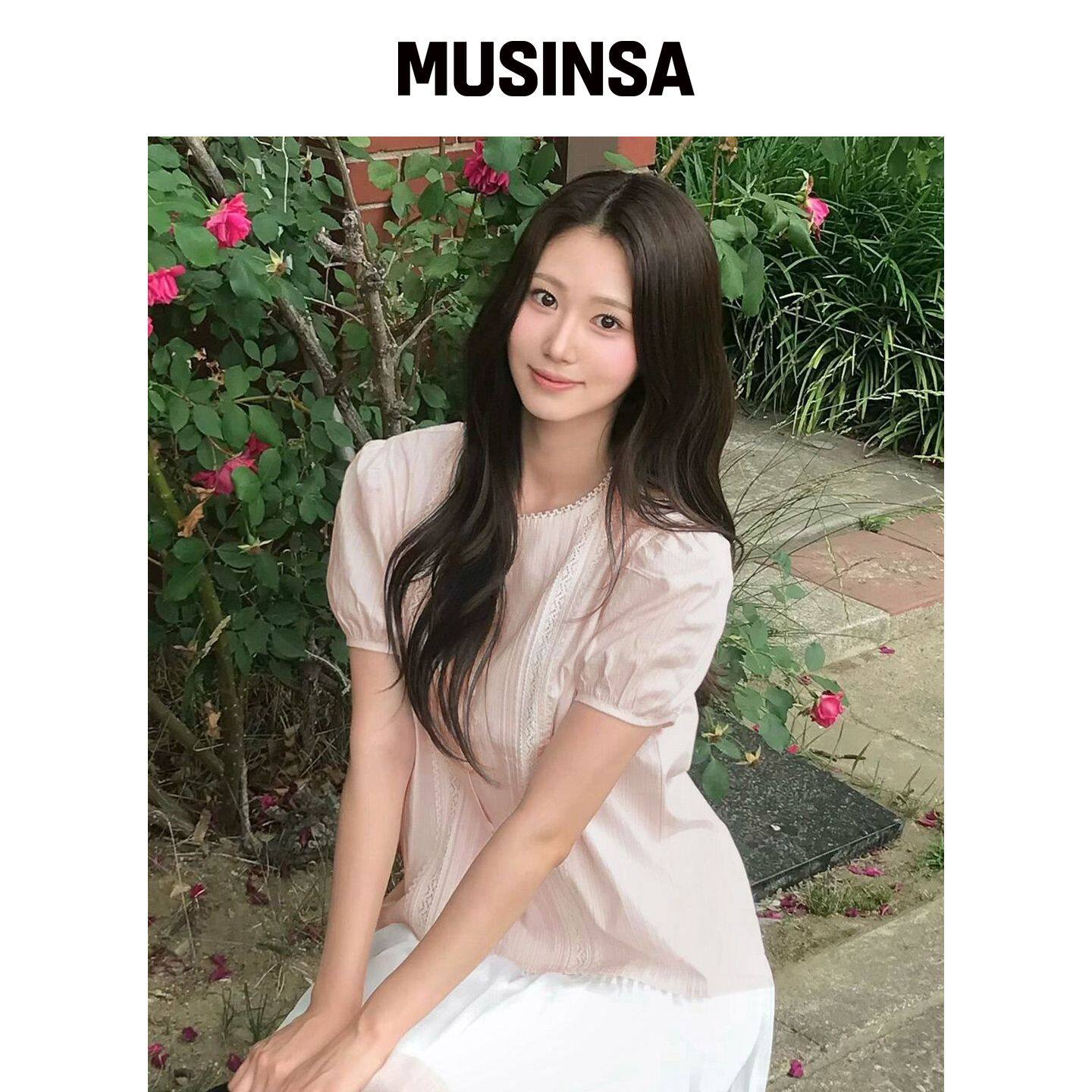 NONLOCAL 艾莉蕾丝褶皱上装 - 浅粉色 MUSINSA韩国官网直邮进口