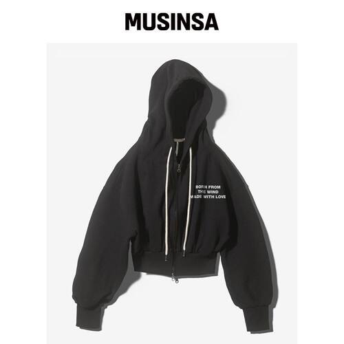 FANSHOW MWL CROP 连帽拉链外套 - 黑色韩国官网直邮进口MUSINSA