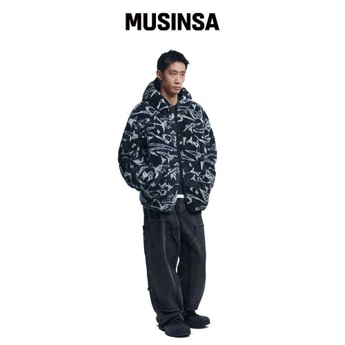 NOMANUAL 生边双膝裤 - 水洗黑色 MUSINSA韩国官网直邮进口